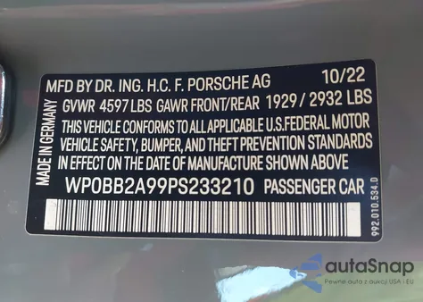 2023 Porsche 911 Edition 50 Years Porsche Design/Targa 4 Gts/Targa 4S from USA, damaged, VIN WP0BB2A99PS233210